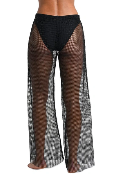 L Agence Noemi Wide Leg Mesh Cover-up Pants In Black