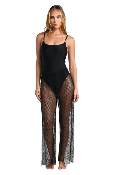 L Agence Noemi Wide Leg Mesh Cover-up Pants In Black