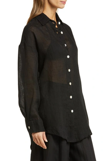 Vitamin A Playa Oversize Linen Cover-up Shirt In Eco Linen Gauze Black