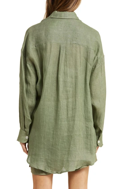Vitamin A Playa Oversize Linen Cover-up Shirt In Agave Eco Linen