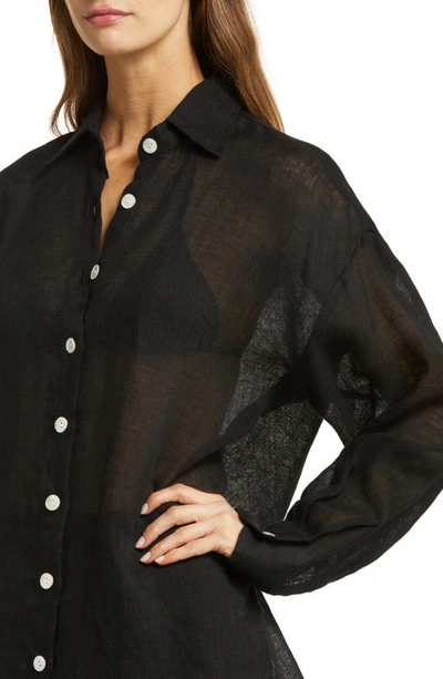 Vitamin A Playa Oversize Linen Cover-up Shirt In Eco Linen Gauze Black