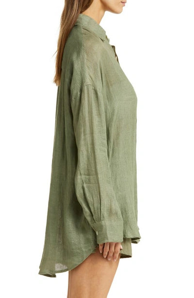 Vitamin A Playa Oversize Linen Cover-up Shirt In Agave Eco Linen