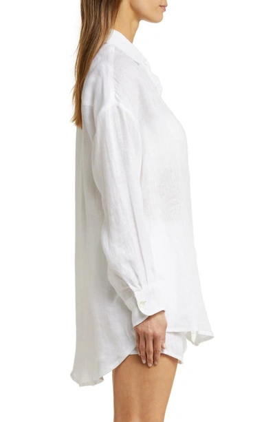 Vitamin A Playa Oversize Linen Cover-up Shirt In White Eco Linen