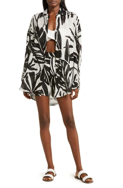 Shop Vitamin A ® Playa Oversize Linen Cover-up Shirt In Graphic Jungle Eco Linen