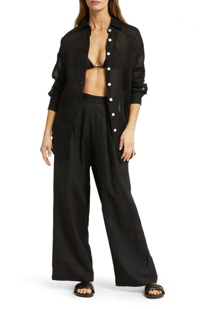 Vitamin A Playa Oversize Linen Cover-up Shirt In Eco Linen Gauze Black