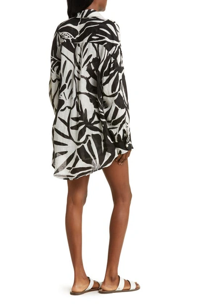 Shop Vitamin A ® Playa Oversize Linen Cover-up Shirt In Graphic Jungle Eco Linen