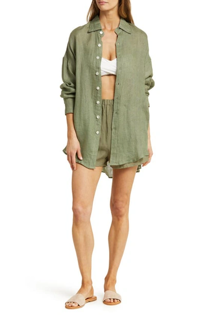 Vitamin A Playa Oversize Linen Cover-up Shirt In Agave Eco Linen