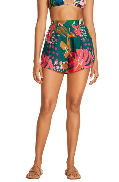 Shop Vitamin A The Getaway Linen Cover-up Shorts In Painted Jungle Ecolinen