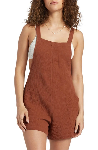 Shop Billabong Beach Crush Cotton Gauze Cover-up Romper In Toasted Coconut