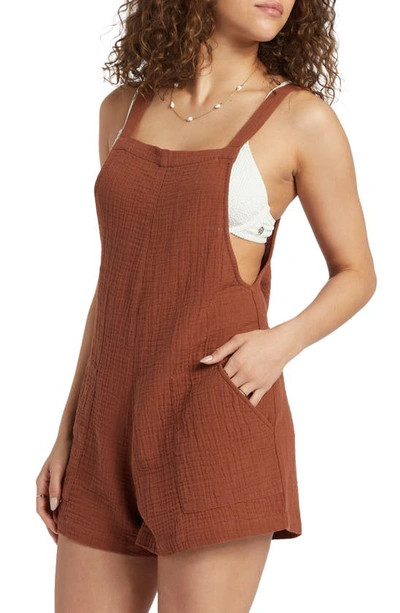 Shop Billabong Beach Crush Cotton Gauze Cover-up Romper In Toasted Coconut