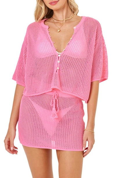 Shop L*space Coast Is Clear Sheer Cover-up Miniskirt In Guava