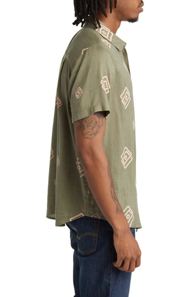 Shop Brixton Charter Classic Fit Short Sleeve Slub Button-up Shirt In Olive Surplus/ Coral Pink