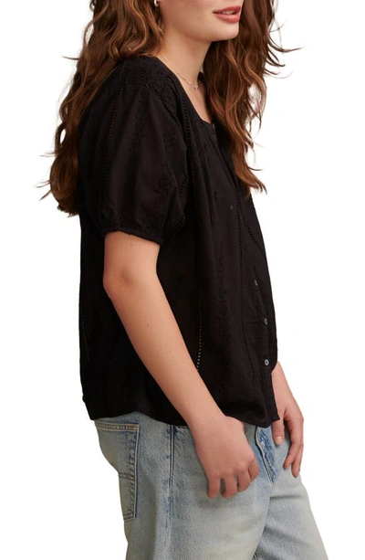 Shop Lucky Brand Smocked Shoulder Top In Caviar