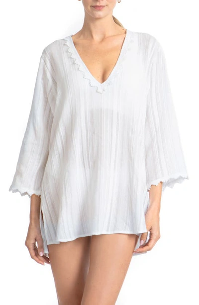 Shop Robin Piccone Jo Lace Trim Cover-up Tunic In White