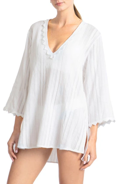 Shop Robin Piccone Jo Lace Trim Cover-up Tunic In White