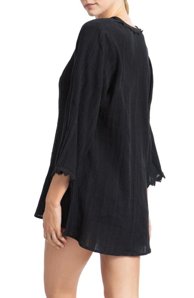 Shop Robin Piccone Jo Lace Trim Cover-up Tunic In Black