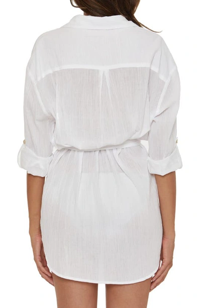 Shop Becca Long Sleeve Cotton Gauze Cover-up Shirtdress In White