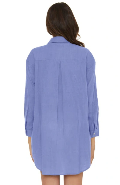 Shop Becca Long Sleeve Cotton Gauze Cover-up Shirtdress In Cornflower