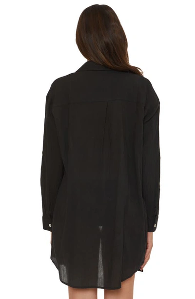 Shop Becca Long Sleeve Cotton Gauze Cover-up Shirtdress In Black
