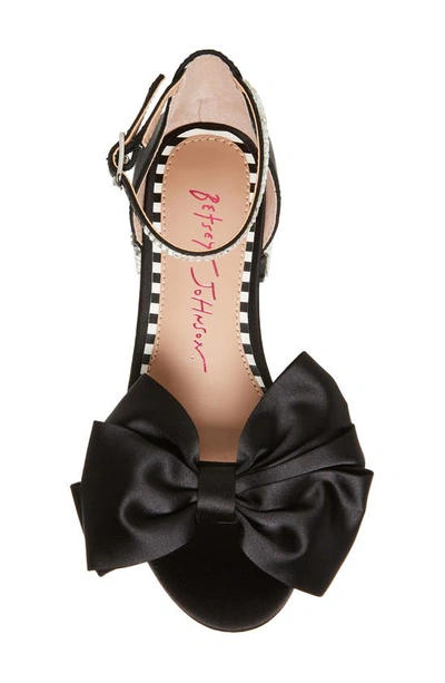 Betsey Johnson Little And Big Girls Maddy Rhinestone Heeled Sandals With Bow In Black