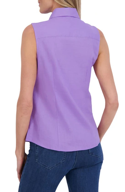 Shop Foxcroft Taylor Sleeveless Linen Blend Button-up Shirt In Amethyst