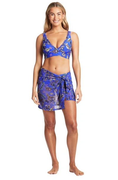 Shop Sea Level Print Mesh Cover-up Wrap In Cobalt