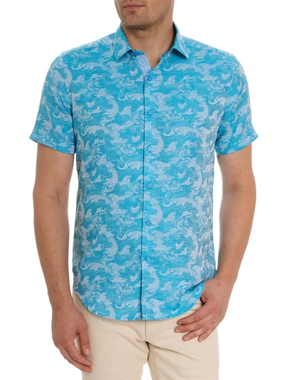 Shop Robert Graham Poseidon Short Sleeve Button Down Shirt In Turquoise