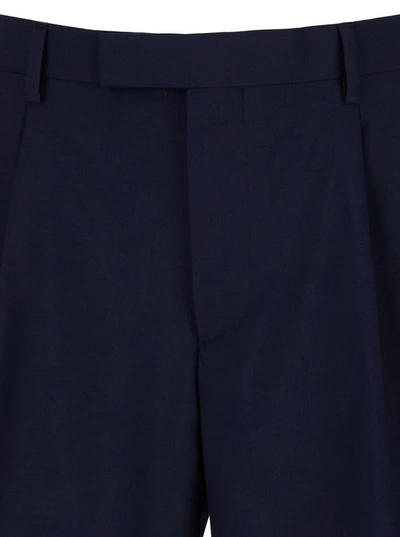 Shop Lardini Blue Sartorial Bermuda Shorts With Pleated Details In Wool & Cotton Blend Man