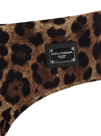 Shop Dolce & Gabbana Brown All-over Leopard Print Swimsuit Briefs In Technical Fabric Man
