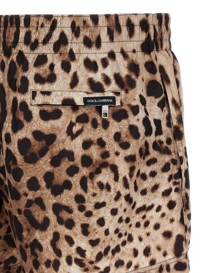 Shop Dolce & Gabbana Brown All-over Leopard Print Shorts Swimsuit In Technical Fabric Man