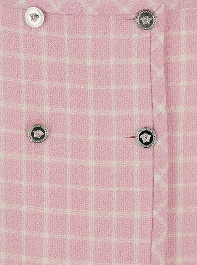 Shop Versace Pink Check-pattern Skirt In Tweed Woman