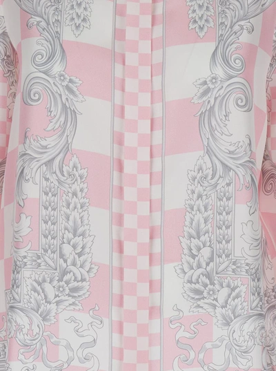 Shop Versace Pink Shirt With Baroque Print In Satin Woman