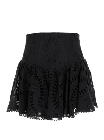 Shop Charo Ruiz Black High Waisted 'favik' Miniskirt With Embroidery In Cotton Blend Woman