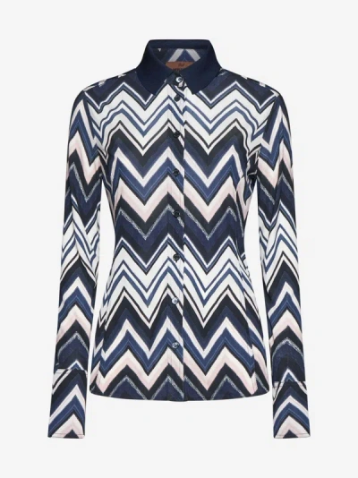 Shop Missoni Zig-zag Striped Viscose Shirt In Blue,multicolor