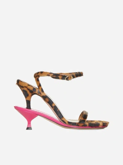 Shop Jacquemus Les Doubles Ponyskin And Leather Sandals In Leopard Brown,pink