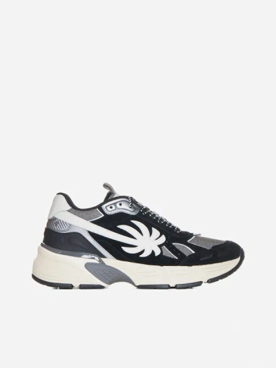 Shop Palm Angels Palm Runner Mix Materials Sneakers In Black,grey