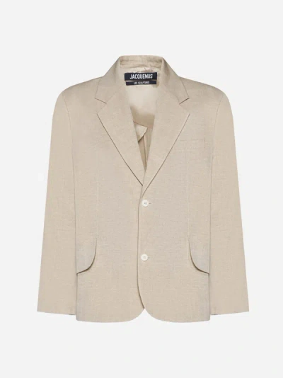 Shop Jacquemus Titolo Linen And Wool Single-breasted Blazer In Beige