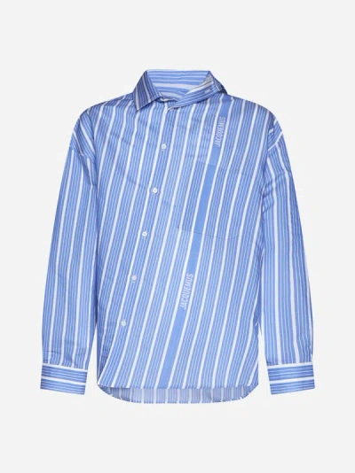 Shop Jacquemus Cuadro Striped Silk-blend Shirt In Blue,white