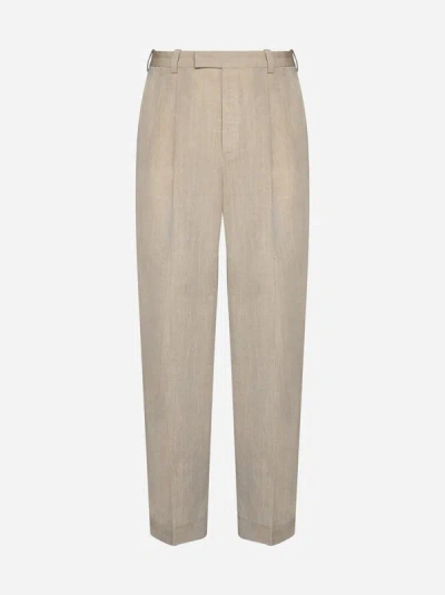 Shop Jacquemus Titolo Linen And Wool Trousers In Beige