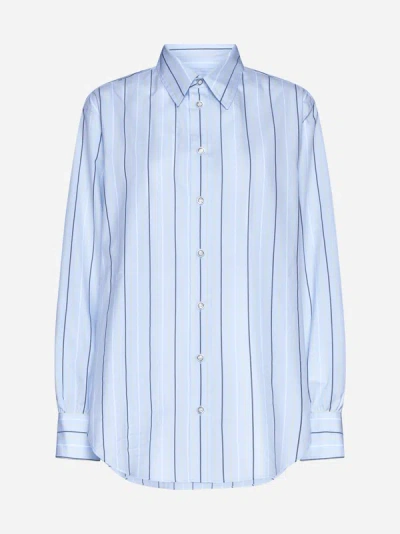 Shop Marni Striped Cotton Oversized Shirt In Light Blue