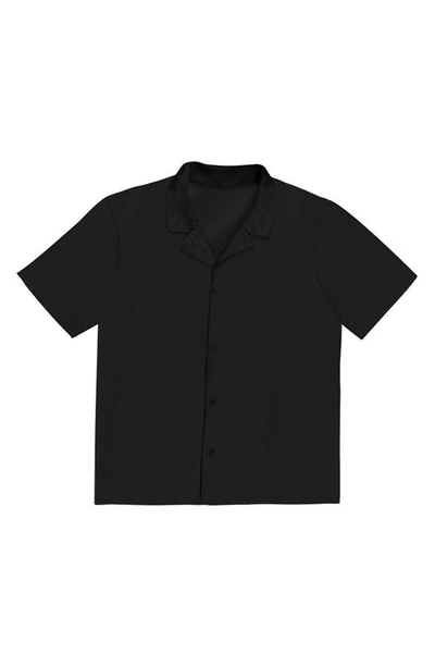 Shop Fleece Factory Checkbox Short Sleeve Stretch Button-up Shirt In Black