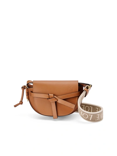 Shop Loewe Mini Gate Dual Bag In Soft Calfskin And Jacquard In Nude & Neutrals