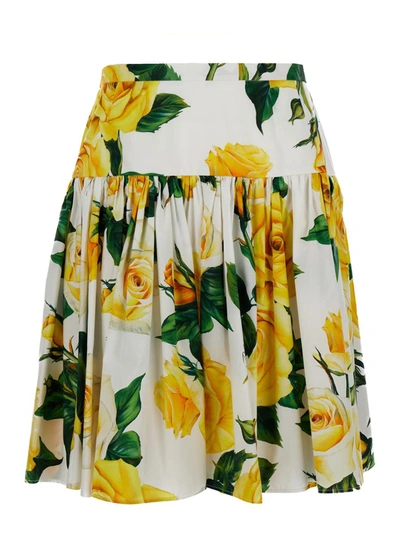 Shop Dolce & Gabbana All-over Rose Print Mini Skirt In Cotton Woman In Yellow