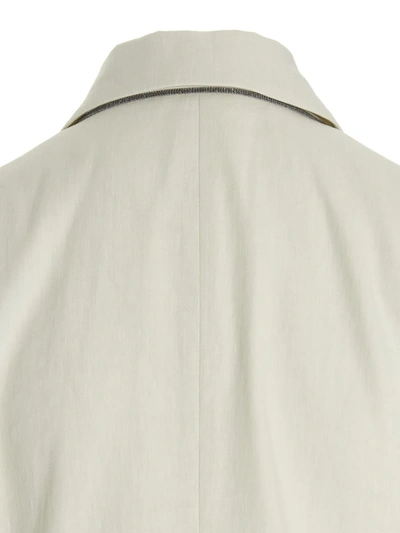 Shop Brunello Cucinelli Double Breast Linen Blazer Jacket In White