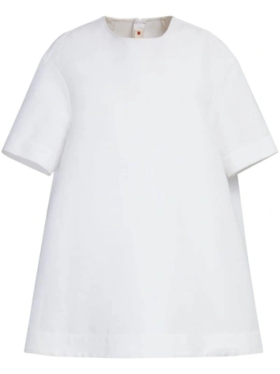 Shop Marni Short-sleeve Cotton Minidress In Lily White