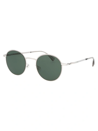 Shop Mykita Sunglasses In 051 Shiny Silver Darkgreen Solid