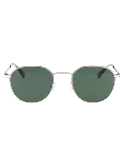 Shop Mykita Sunglasses In 051 Shiny Silver Darkgreen Solid