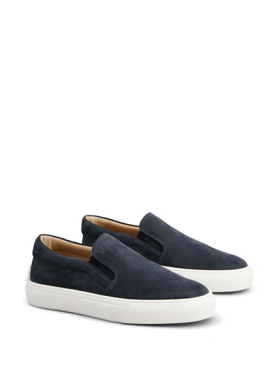 Shop Tod's Suede Slip-on Loafers In Blue