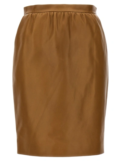 Shop Saint Laurent Leather Skirt Skirts Brown