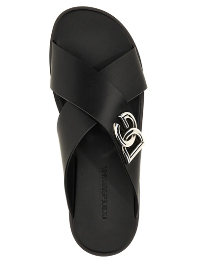 Shop Dolce & Gabbana Logo Leather Sandals Black